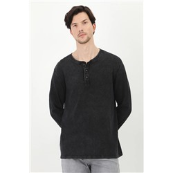 Longsleeve bawełniany męski z elastanem z efektem sprania kolor szary
