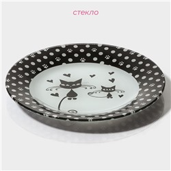 Тарелка Доляна «Котики», d=18 см, стекло, белая, чёрная