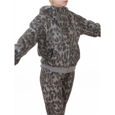 869-3 GRAY/LEOPARD Костюм спортивный зимний женский (95% хлопок, 5% полиэстер)