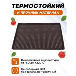 Коврик перфорированный прямоугольный Доляна, силикон, 40×31×1 см, тёмно-коричневый