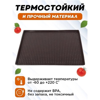 Коврик перфорированный прямоугольный Доляна, силикон, 40×31×1 см, тёмно-коричневый