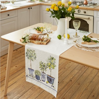 Дорожка на стол Этель Olives 40×149 см, 100% хлопок, репс 220 г/м², белая