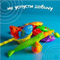 Морская рыбалка удочка и сачок, 8 рыбок, цвета МИКС, в пакете
