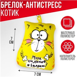 Брелок-антистресс «Мни сильнее, я балдею!», кот, 7х7 см