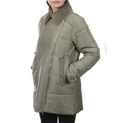 033 GRAY/GREEN Куртка зимняя облегченная женская (холлоффайбер 150 гр., искусственная дубленка)