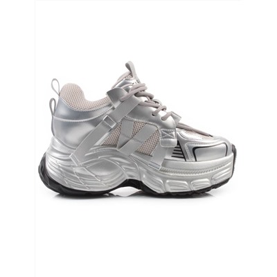 03-18C GREY/SILVER Кроссовки женские (натуральная кожа, искусственная кожа)