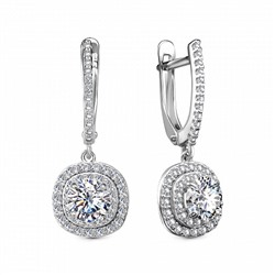 Серьги с фианитом родированные серебро 925*