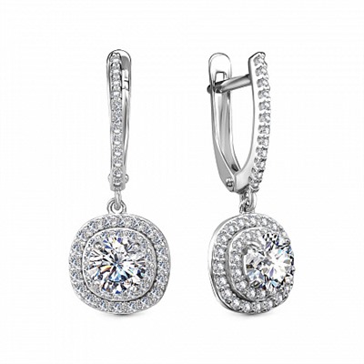 Серьги с фианитом родированные серебро 925*