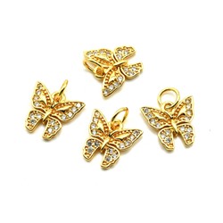 Подвеска бабочка 11*10мм с фианитами, золотистая