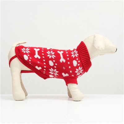 Свитер «Косточки-снежинки», размер 10 (ДС 23-26, ОГ 28-35, ОШ 18-22 см), красный