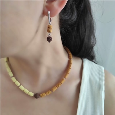 Серьги из вулканита: оранжевый + жёлтый + шоколадные оттенки