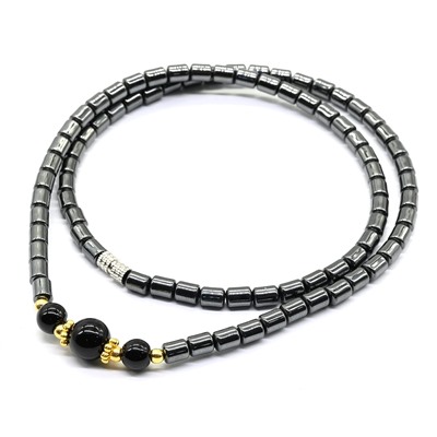 Бусы из гематита с агатом черным, 45см