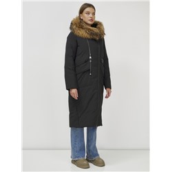 Пальто зимнее женское с мехом енот премиум класса черного цвета 3006_1Ch