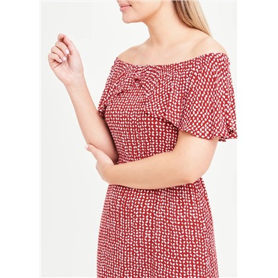Red Dot Print Bardot Maxi Dress