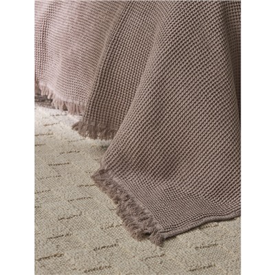 Покрывало вафельное из хлопка серо-бежевого цвета из коллекции Essential, 180х250 см