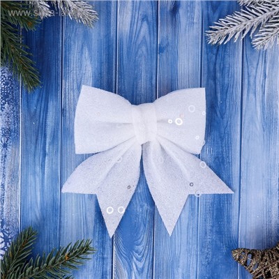 Ёлочные игрушки 2 шт., бантики, «Зимнее волшебство. Бант с пайетками» пластик, 12×12 см, белый