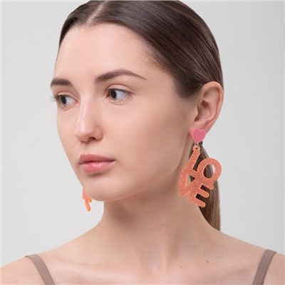 Серьги акриловые LOVE, блёстки, цвет коралловый