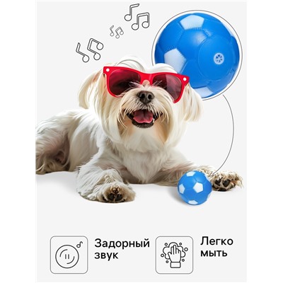 Игрушка пищащая "Мяч Футбол" для собак, 6,2 см, синяя