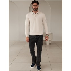 Лонгслив с воротником поло на пуговицах из премиального хлопка с эластаном