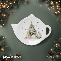 Подставка под чайный пакетик новогодняя Доляна «Приближение чуда», доломит, 12×9.5 см, белая
