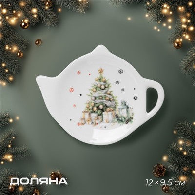 Подставка под чайный пакетик новогодняя Доляна «Приближение чуда», доломит, 12×9.5 см, белая