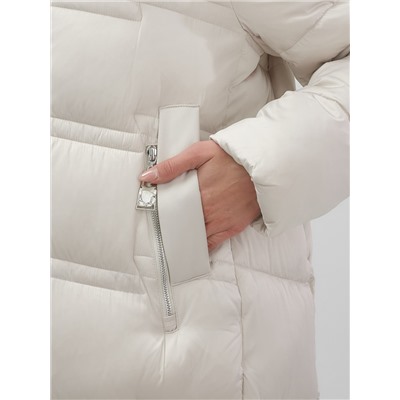 Пальто зимнее утепленное с капюшоном женское бежевого цвета 7779B