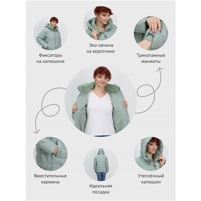 Куртка зимняя женская из овчина стильная и модная зеленого цвета 7309Z