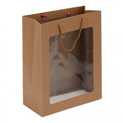 Пакет подарочный 26*32*12 с окном крафт 230г/м2 КОКОС 212876/12/Китай