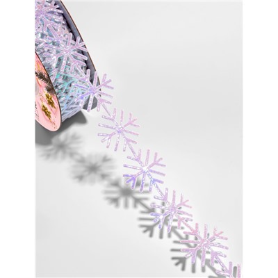 Лента декоративная, фигурная «Сверкающие снежинки» 22 мм, 9.1 м±0.5 м, с голографией