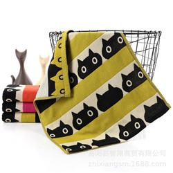 Zhiyang's new Aiwei bamboo cotton small black cat gauze square towel, soft breathable and absorbent kitchen hanging towel, factory price wholesale