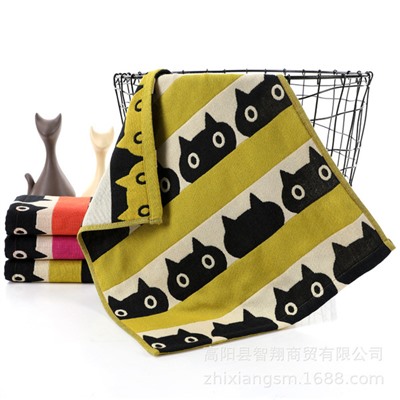 Zhiyang's new Aiwei bamboo cotton small black cat gauze square towel, soft breathable and absorbent kitchen hanging towel, factory price wholesale