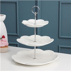 Этажерка - фруктовница Доляна «Сьюзен», 3 яруса, d=15/20/26 см, фарфор, белая