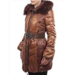 1207 BROWN Куртка зимняя женская (пух, натуральный мех)