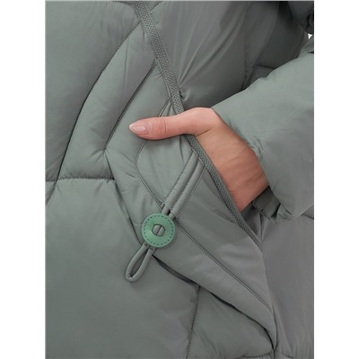 Пальто зимнее утепленное с капюшоном женское цвета хаки 7709Kh