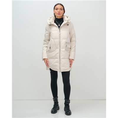 Куртка зимняя женская с капюшоном модная бежевого цвета 3193B