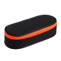 Пенал-футляр 95 х 205 х 45 мм, мягкий, текстильный, Calligrata, ПМК 27-20 Black, резинка на клапане, черный/оранжевый