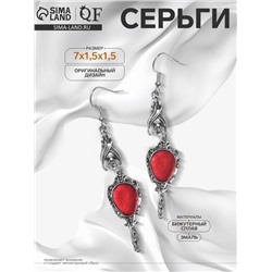 Серьги висячие «Готика» летучие мыши, цвет красный в серебре, 7 см