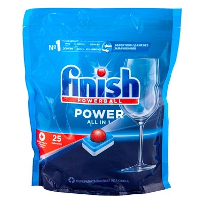 Таблетки для посудомоечной машины Power All in 1, Finish, 25 шт. (zip-пакет)
