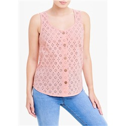 Broderie Button Front Vest Top