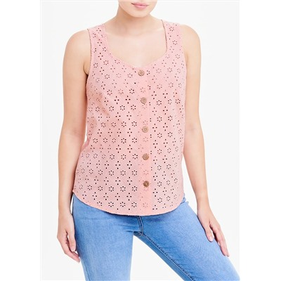Broderie Button Front Vest Top