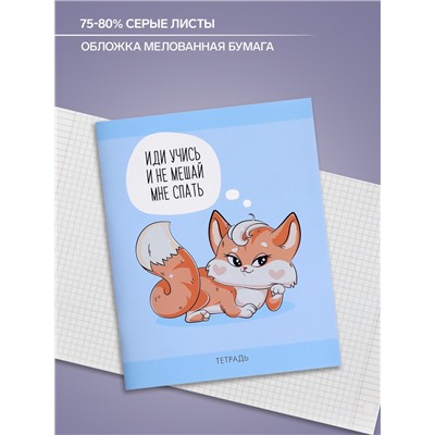 Тетрадь 48 листов в клетку Calligrata «Лисички», обложка мелованная бумага, серые листы, МИКС