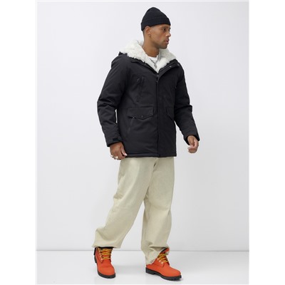 Парка мужская зимняя удлиненная с мехом черного цвета 8755Ch