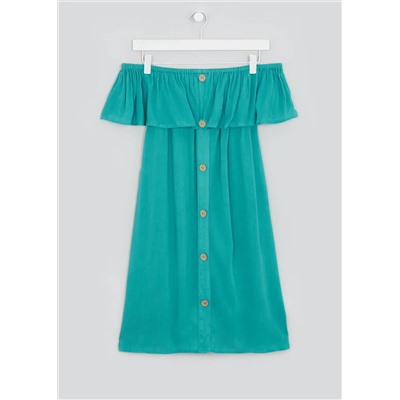 Green Crinkle Bardot Beach Dress