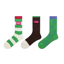 Green retro trend cotton knee socks for men and women, Korean style, mid-length