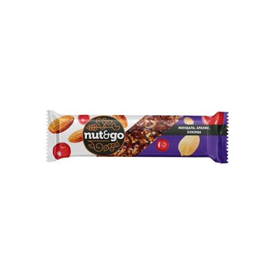 «Nut&Go», батончик Миндаль, арахис, клюква, 36 г (упаковка 18 шт)