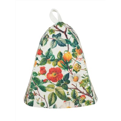 Шапка банная с принтом "Цветы", войлок белый