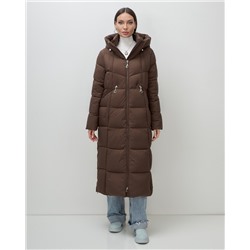 Пальто зимнее утепленное с капюшоном женское коричневого цвета 7729K