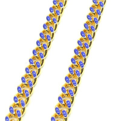 Цепочка для украшений, звено 8*10мм с эмалью, цв.золотистый, синий, 50см