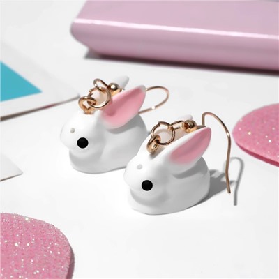 Серьги детские Выбражулька «Зайчики», бело-розовые в золоте