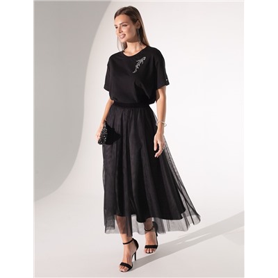 Нарядная футболка с принтом пайетками из премиального хлопка с эластаном